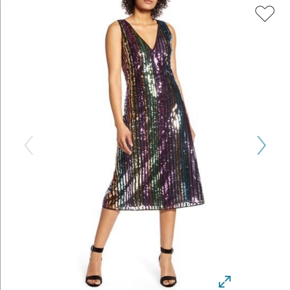 Halogen Atlantic-Pacific Sequin Stripe Shift Dress Holiday Rainbow New Years